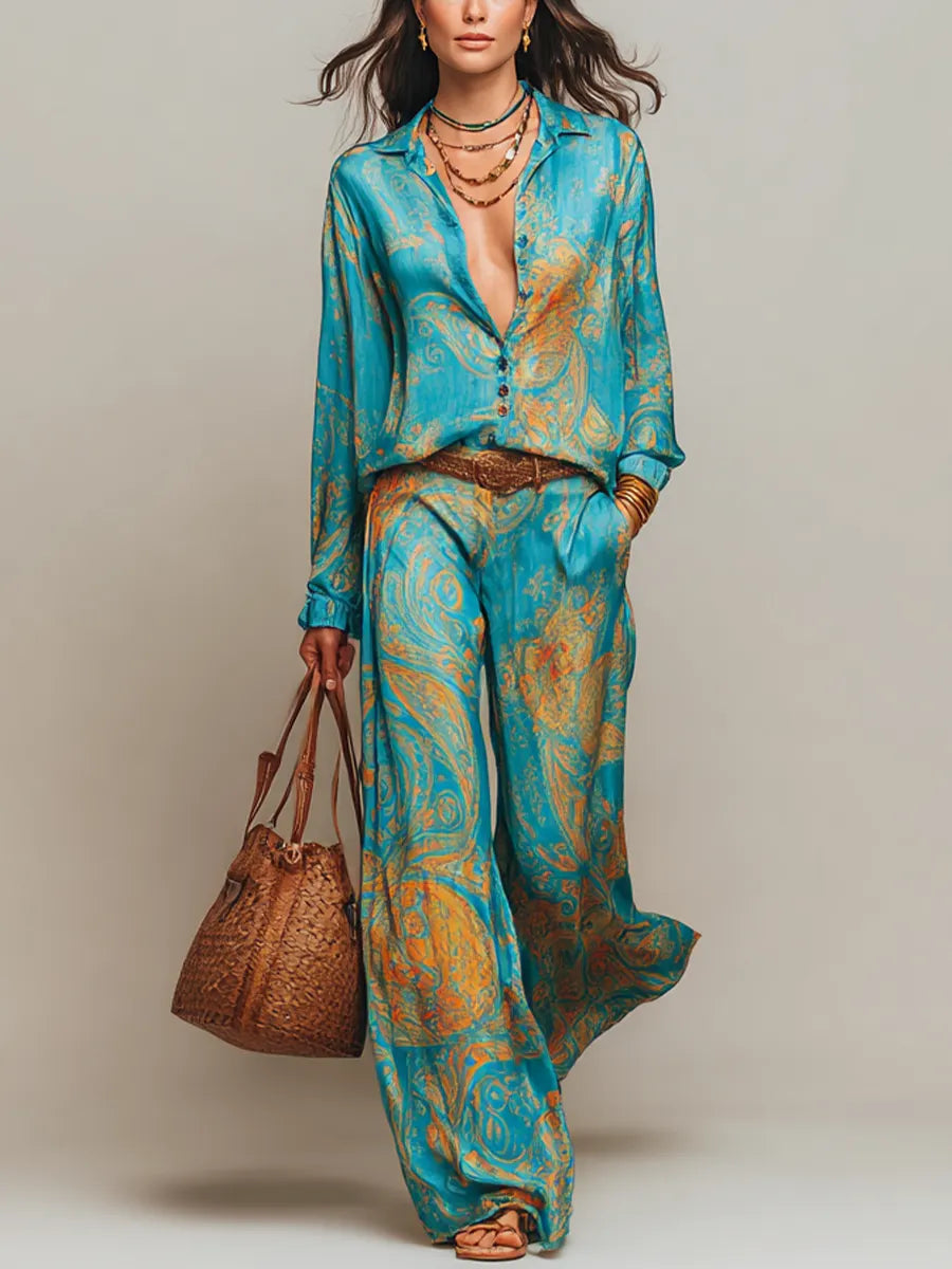 Blue And Gold Paisley Pattern Glossy Set