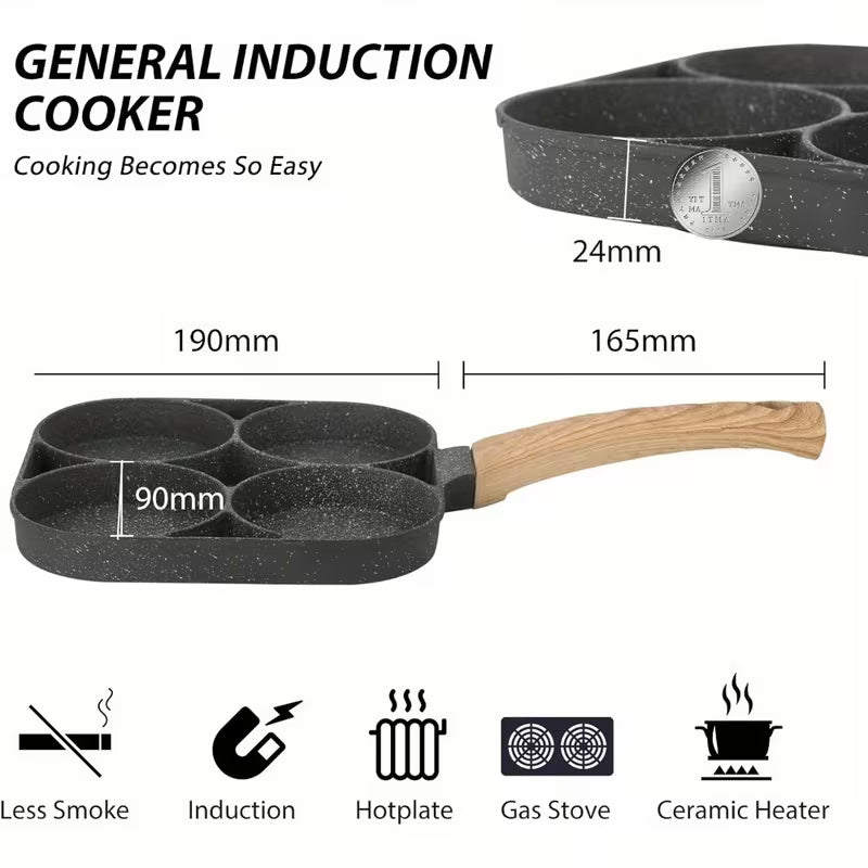 4-in-1 Cast Iron Egg Cooker, Non-Stick Single Handle Frying Pan, Dishwasher Safe, Compatible with Electric Coil Stoves