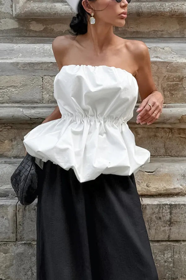 Solid Color Sleeveless Off-shoulder Elastic Waist Strapless Top