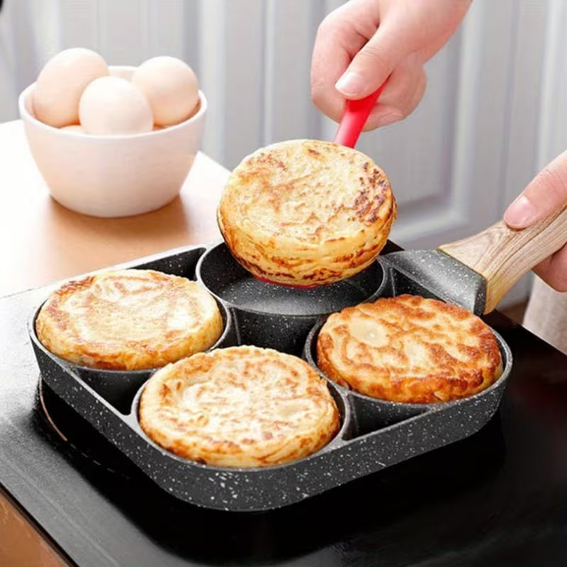 4-in-1 Cast Iron Egg Cooker, Non-Stick Single Handle Frying Pan, Dishwasher Safe, Compatible with Electric Coil Stoves