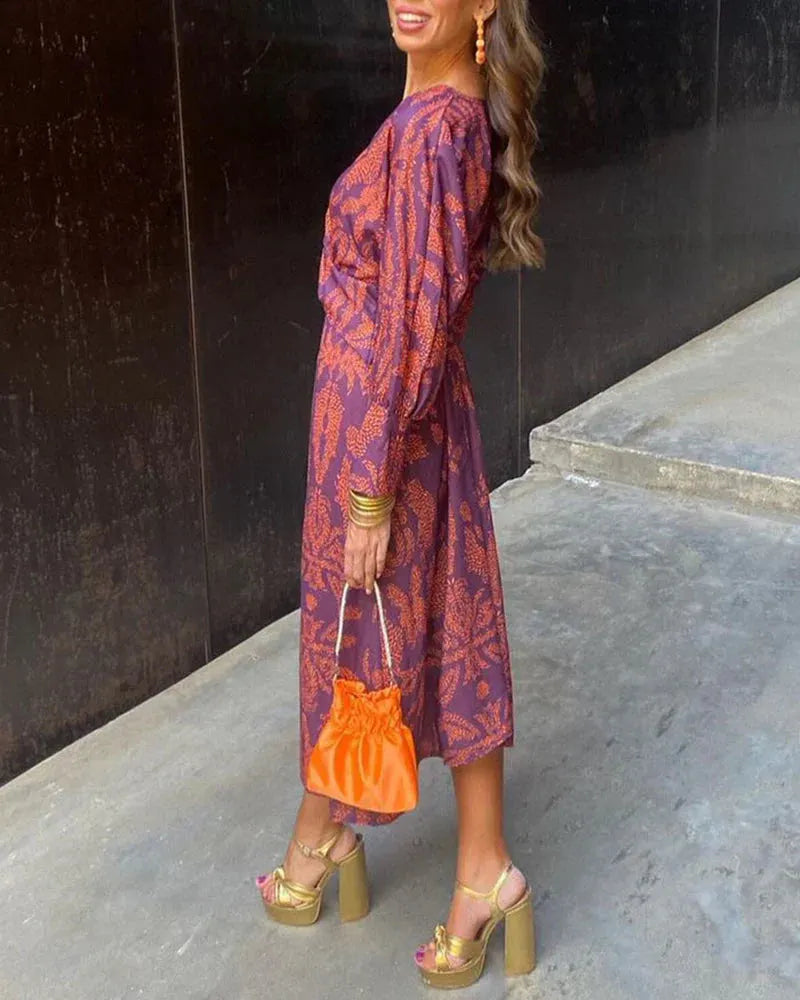 Elegant Midi Dress with Timeless Enchantment Print