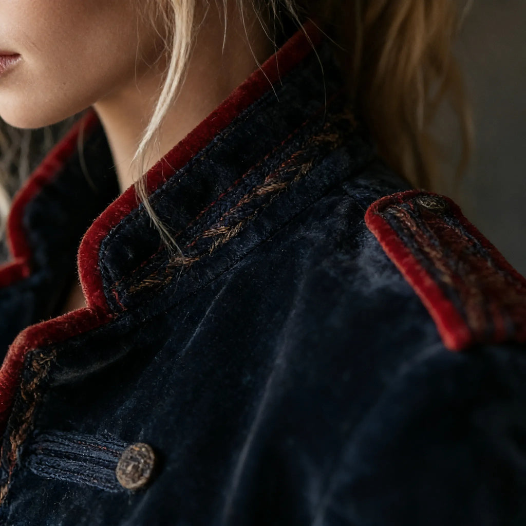Vintage Naval Velvet Military Blazer with Red Contrast Trim