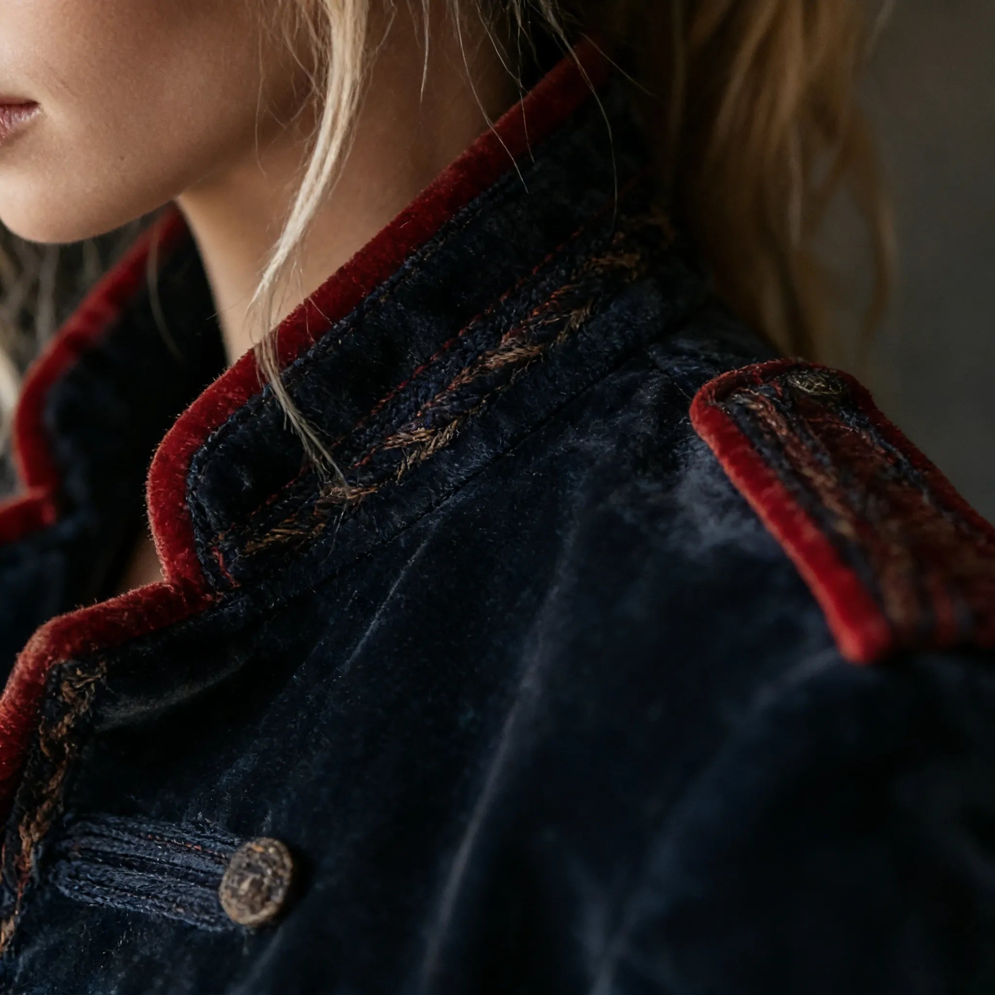 Vintage Naval Velvet Military Blazer with Red Contrast Trim