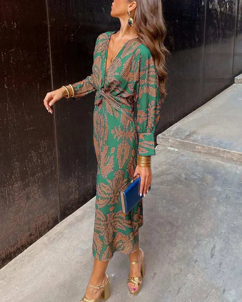 Elegant Midi Dress with Timeless Enchantment Print