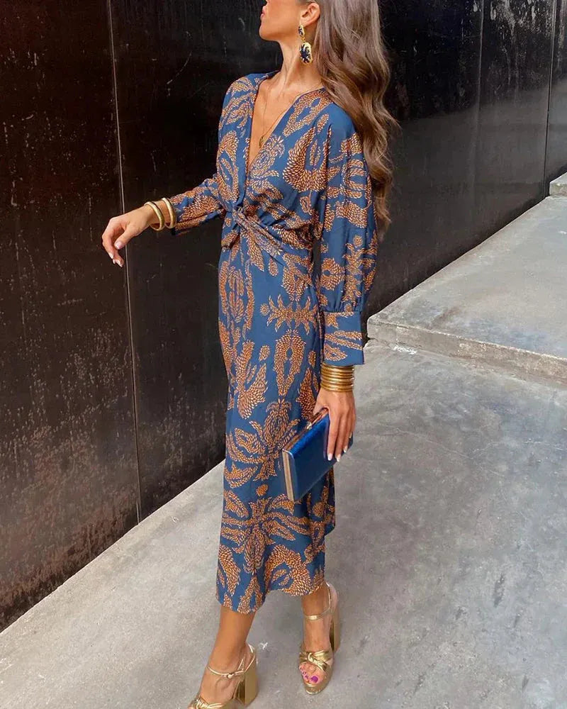 Elegant Midi Dress with Timeless Enchantment Print