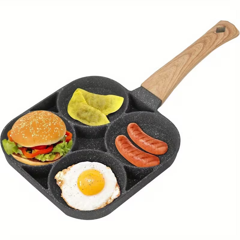 4-in-1 Cast Iron Egg Cooker, Non-Stick Single Handle Frying Pan, Dishwasher Safe, Compatible with Electric Coil Stoves