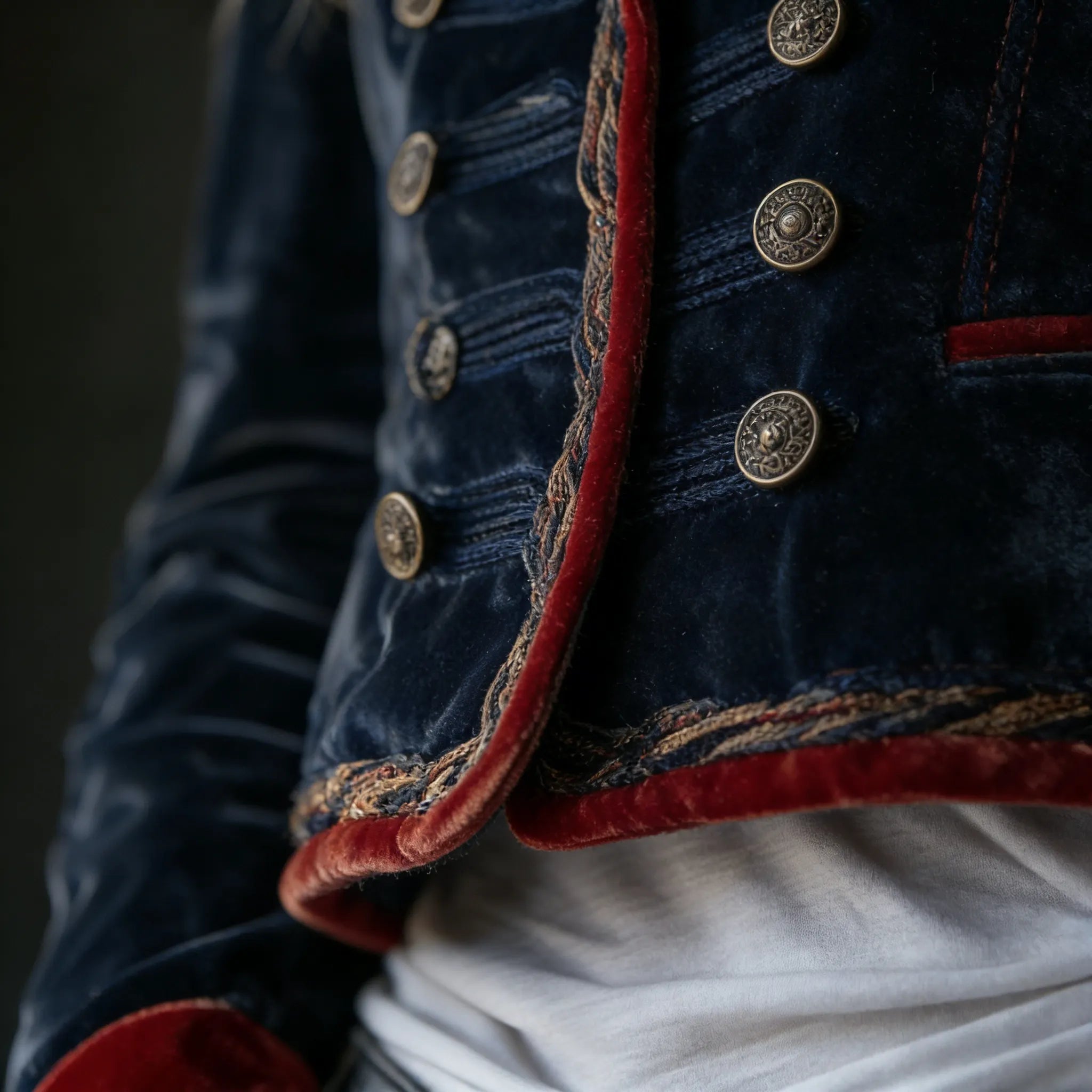 Vintage Naval Velvet Military Blazer with Red Contrast Trim