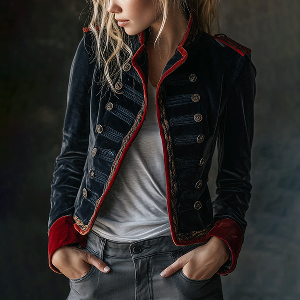 Vintage Naval Velvet Military Blazer with Red Contrast Trim