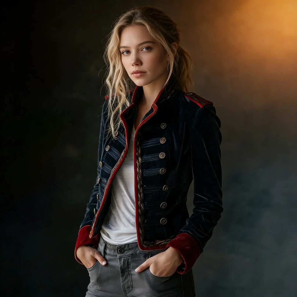 Vintage Naval Velvet Military Blazer with Red Contrast Trim