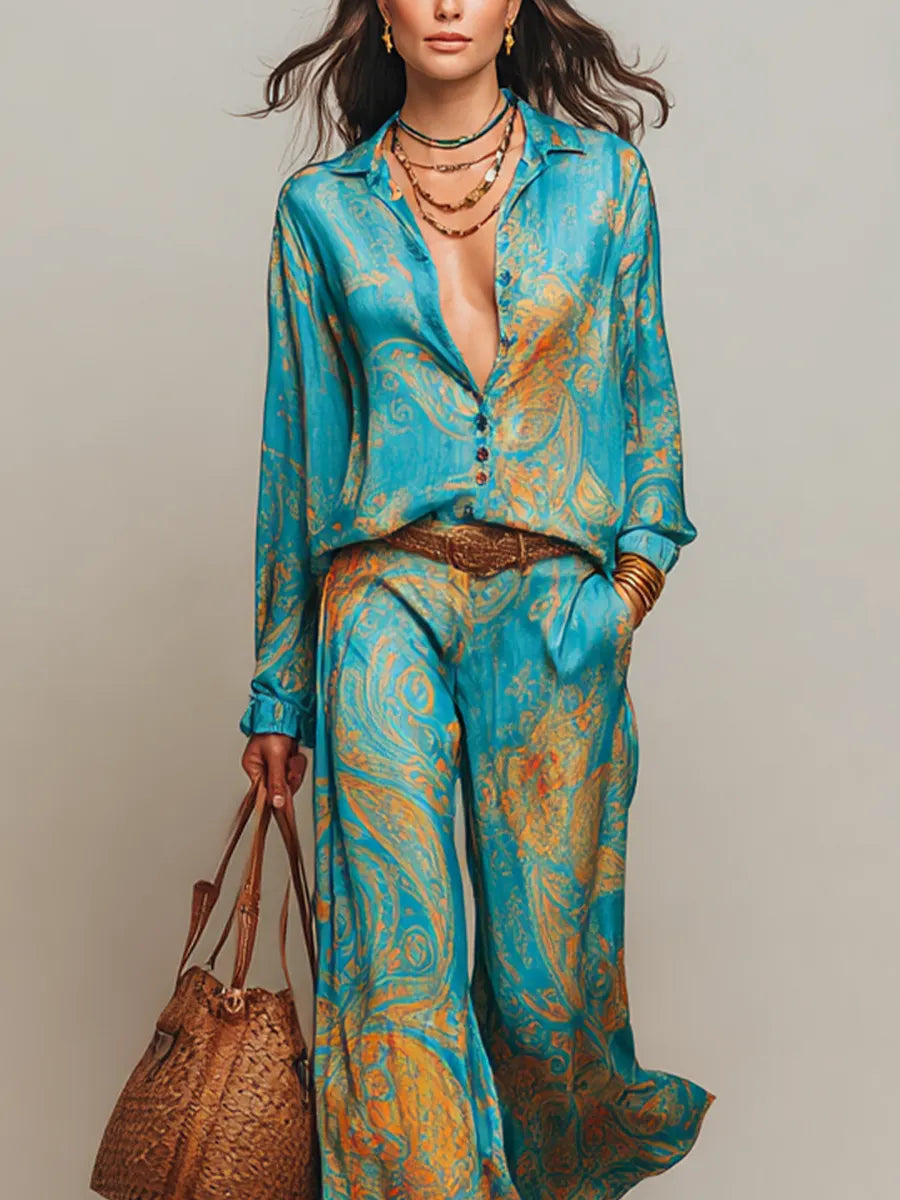 Blue And Gold Paisley Pattern Glossy Set