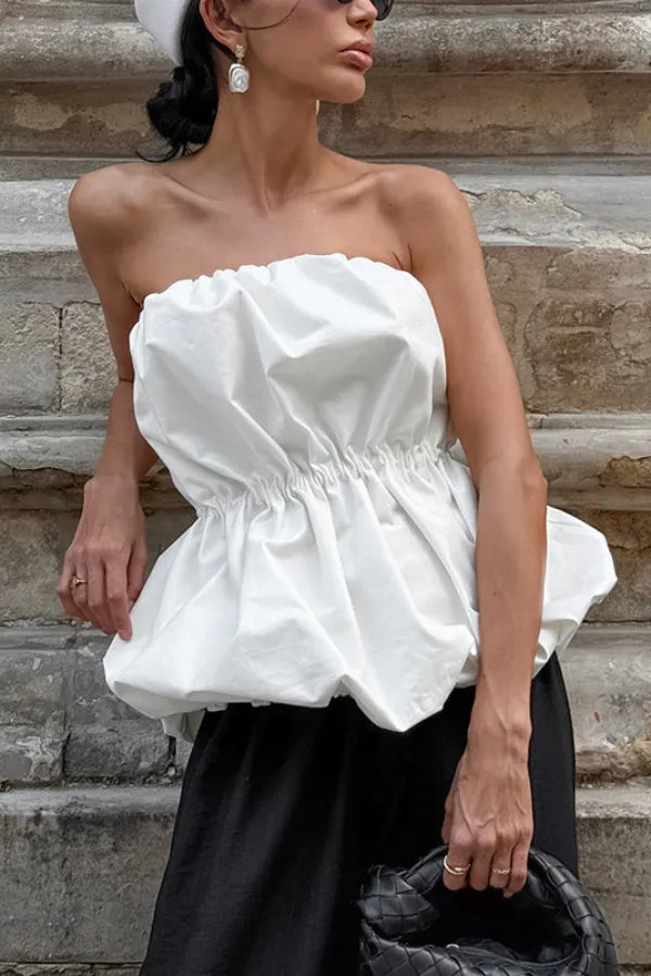 Solid Color Sleeveless Off-shoulder Elastic Waist Strapless Top