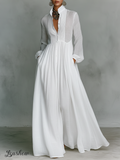 Women's Minimalist Cotton And Linen Patchwork Single-breasted Stand-up Collar Long-sleeved Maxi Dress